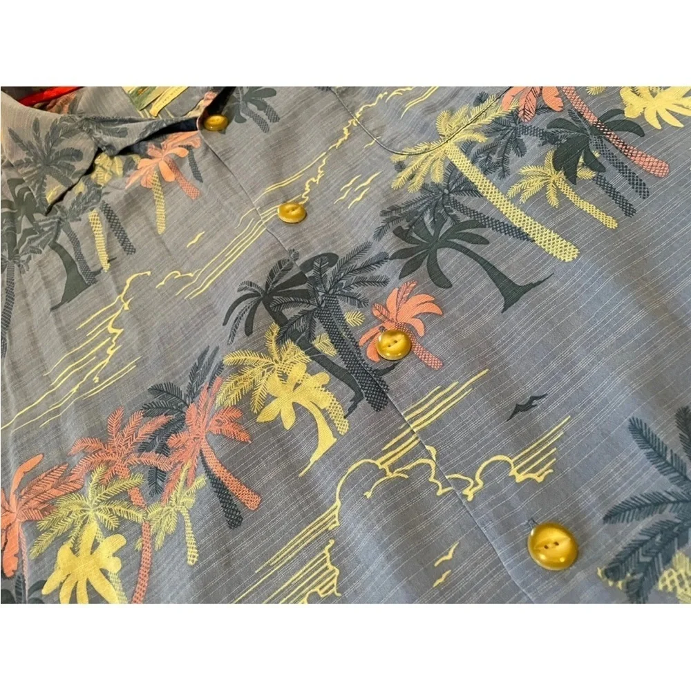 Tommy Bahama Palm Tree 100% Silk Short Sleeve Button Shirt Mens XL Blue - Picture 3 of 16